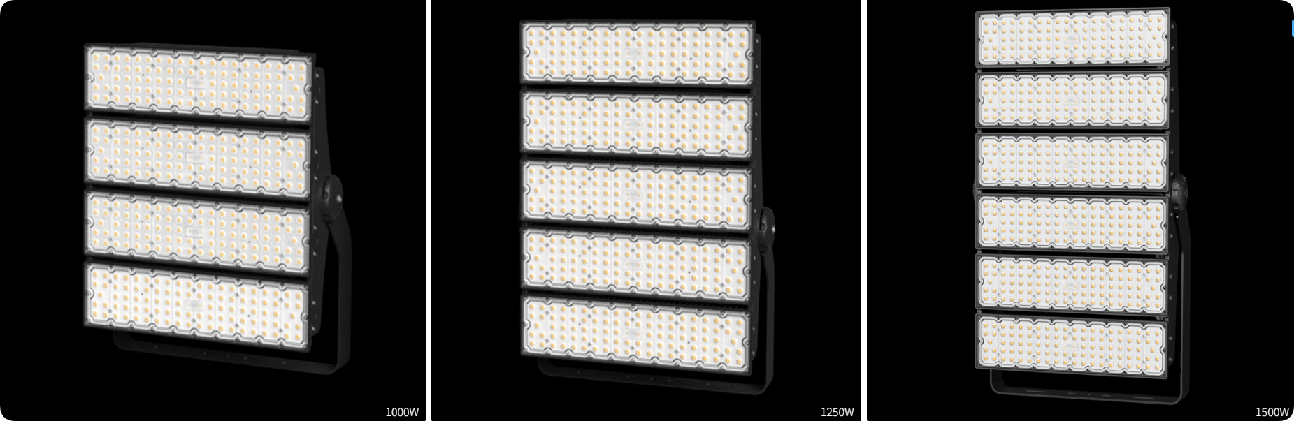 Three scalable sizes covering 1000W 1250W and 1500W modular LED stadium sports light series