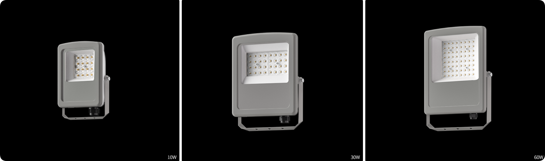 Three scalable sizes covering 10W 30W and 60W SMD LED commercial floodlight series