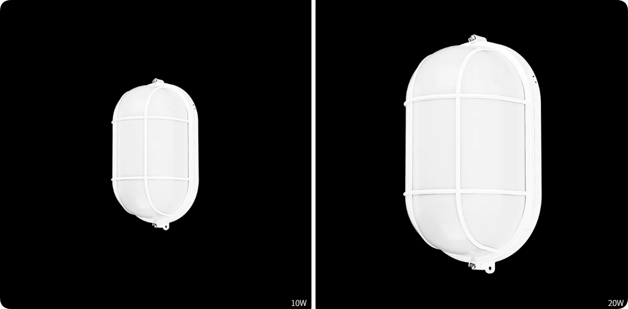Two scalable housing sizes covering 10W and 20W classic oval LED bulkhead light series