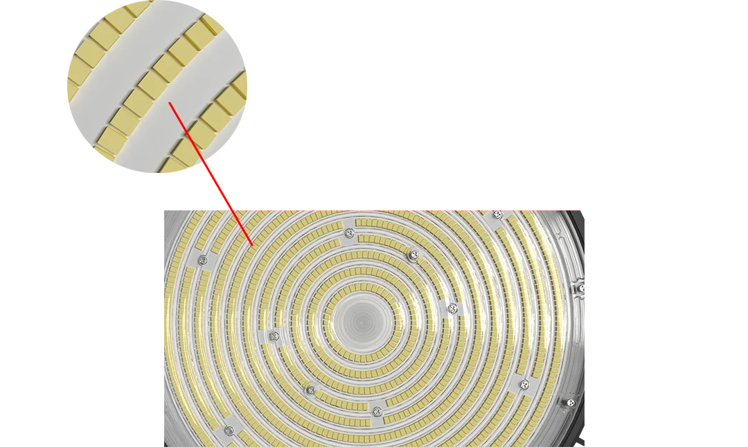High efficiency concentric ring SMD LED matrix delivering above 200 lm per watt