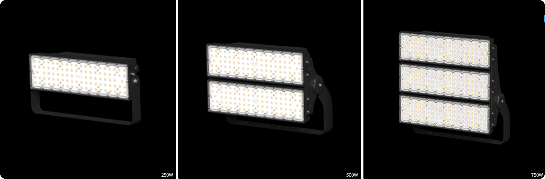 Three scalable sizes covering 250W 500W and 750W modular LED stadium floodlight series