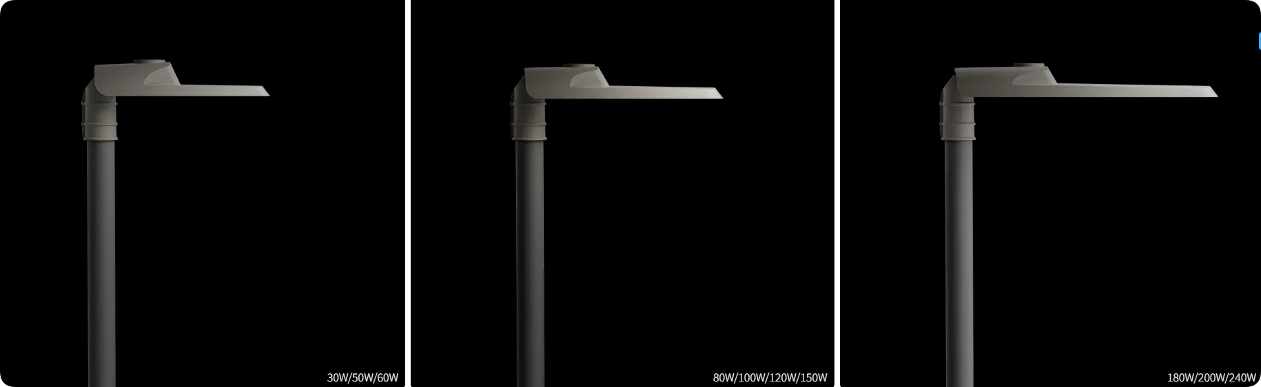 Small medium large housing sizes covering 30W to 240W commercial LED street light series