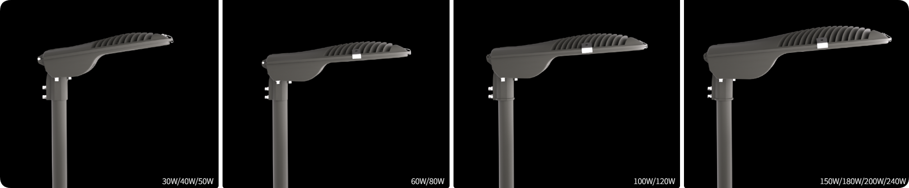 Four die cast housing sizes covering 30W to 240W municipal LED street light series