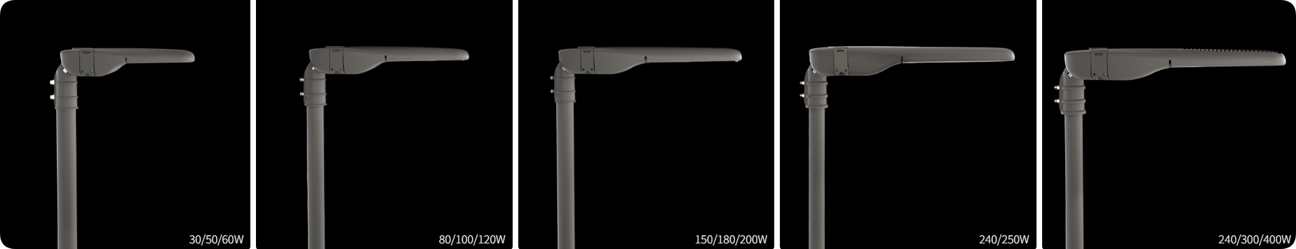 Five housing sizes covering 30W to 400W classic commercial LED street light series