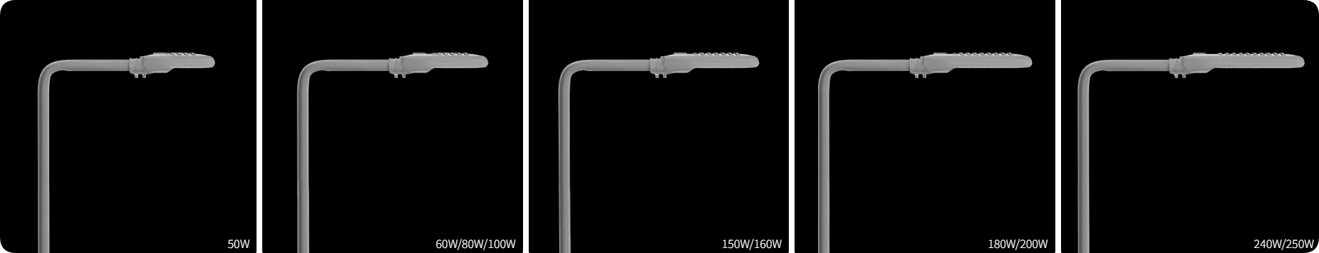 Five housing sizes covering 50W to 250W scalable modular LED street light series