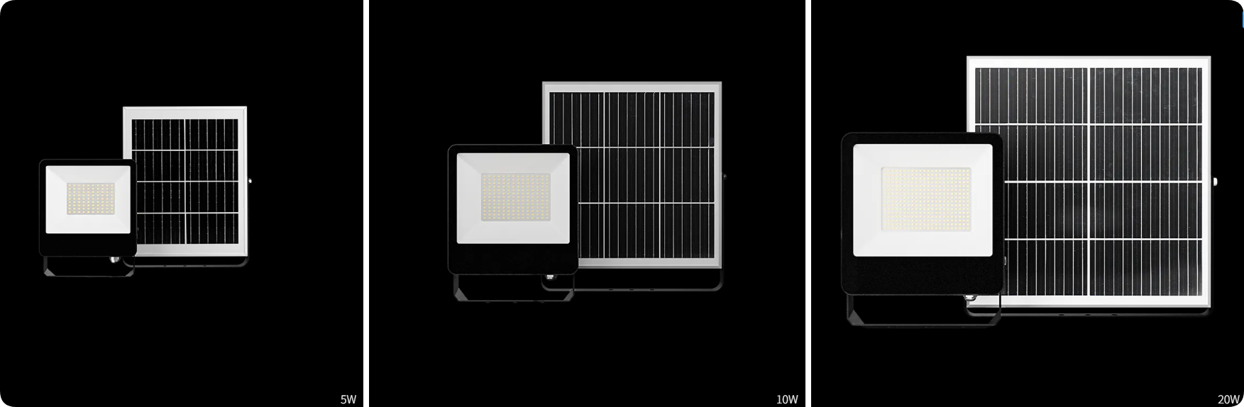 Three sizes covering 5W 10W and 20W separate solar LED flood light series