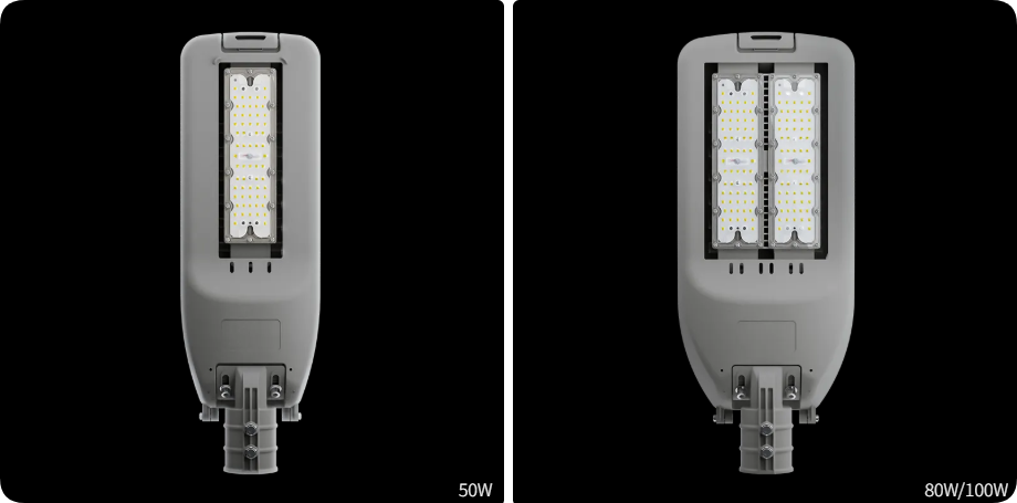 Two die cast housing sizes covering 50W to 100W compact modular LED street light series