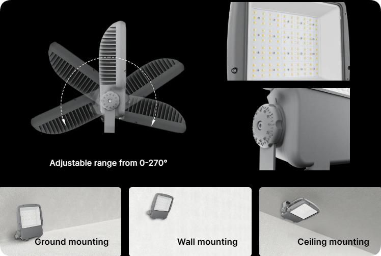 0 to 270 degree adjustable mounting bracket with degree dial and multi-surface installation modes