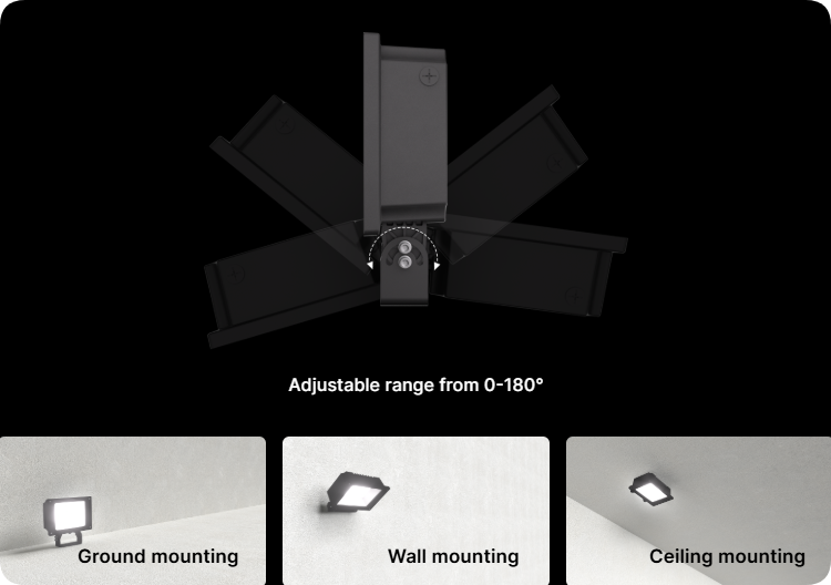 0 to 180 degree adjustable dual-bolt locking yoke bracket and multi-surface installation modes