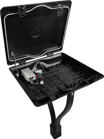 Toolless clamshell opening solar luminaire internal MEANWELL driver compartment