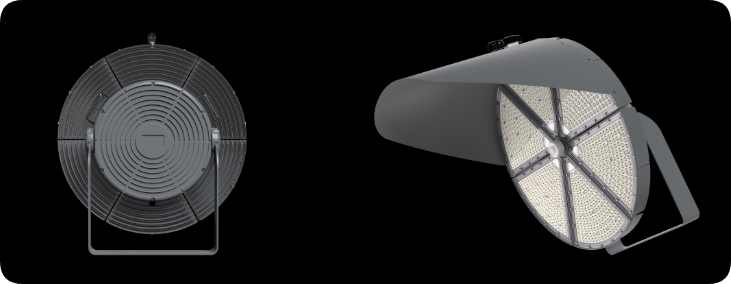 Heavy duty die cast aluminum housing with concentric convective heat sink and visor