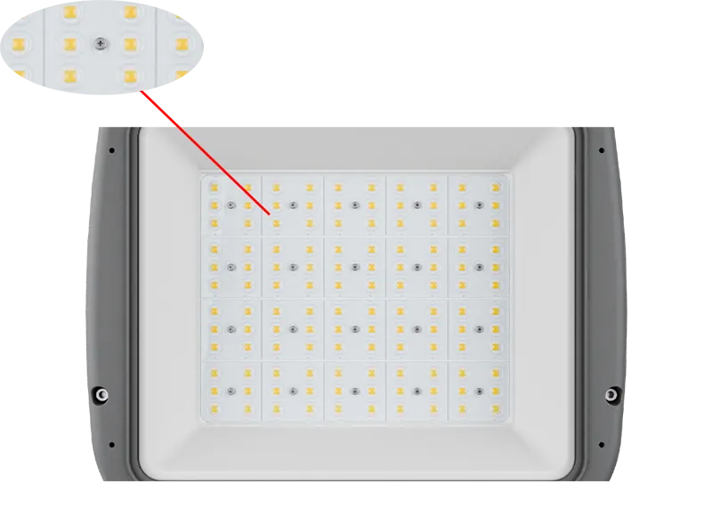 High lumen SMD LED matrix array with tempered glass faceplate for industrial flood lighting