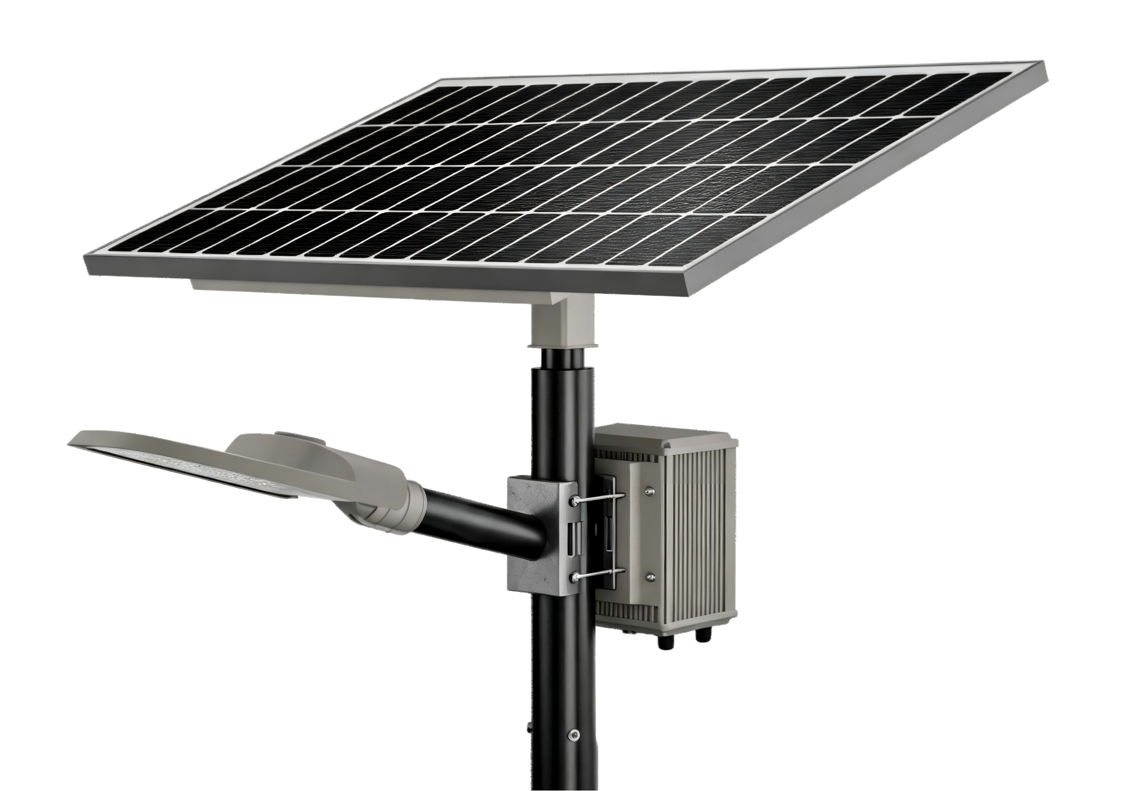 Integrated solar street light fixture for municipal roadway