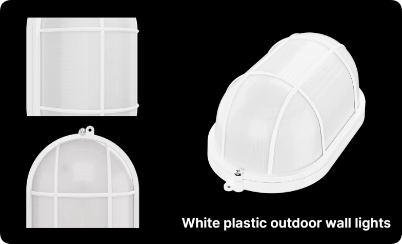 Oval protective cage, frosted anti-glare diffuser and watertight sealing details