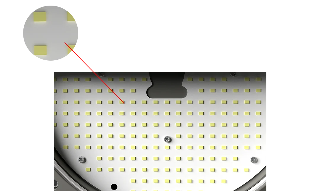 Semi-circular high density SMD LED matrix engineered for downward anti-glare illumination