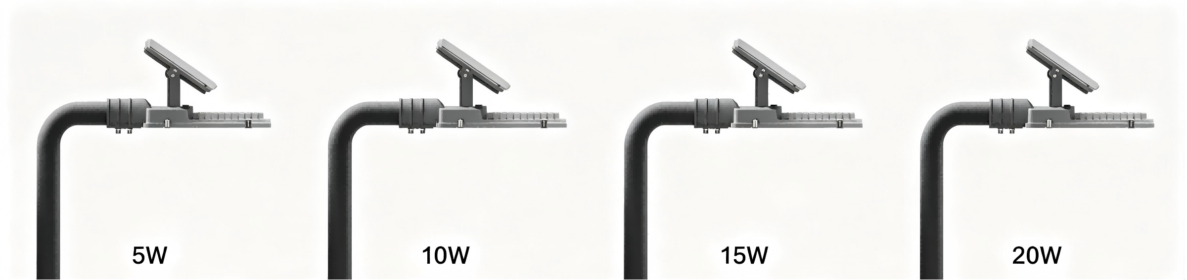 Small split solar street light 5W 10W 15W 20W housing sizes comparison