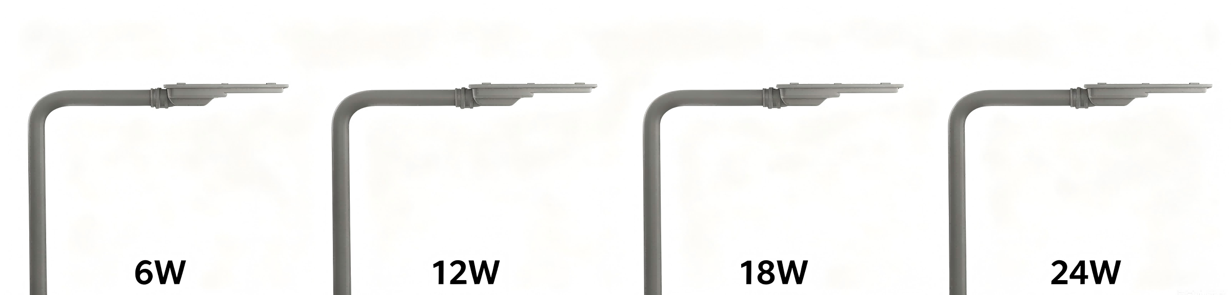Small solar street light 6W 12W 18W 24W housing sizes comparison