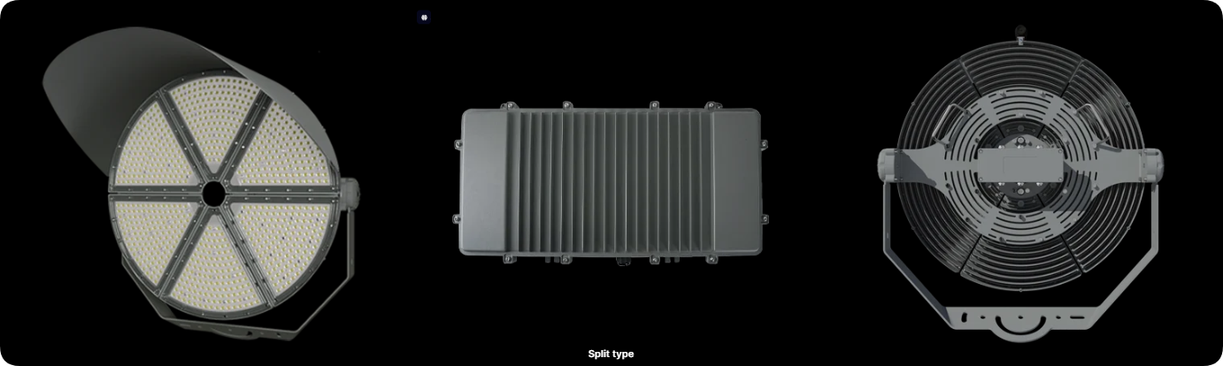 Split type remote driver box configuration for elevated stadium high mast floodlight