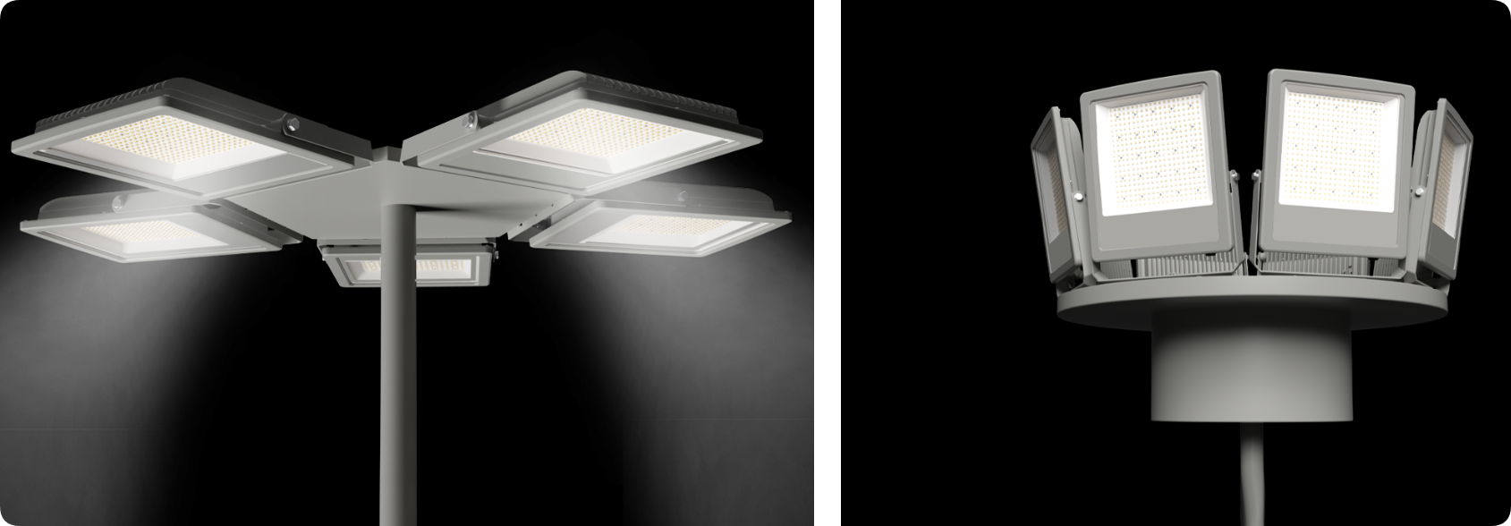 High mast pole platform array of super bright commercial LED floodlights for arena illumination