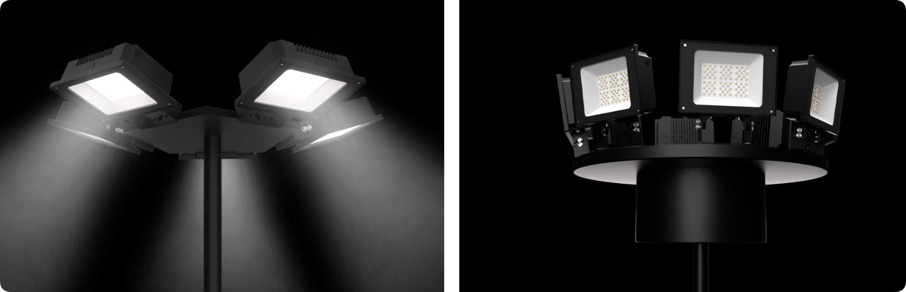 High mast pole platform array of multi-purpose commercial LED floodlights for area illumination