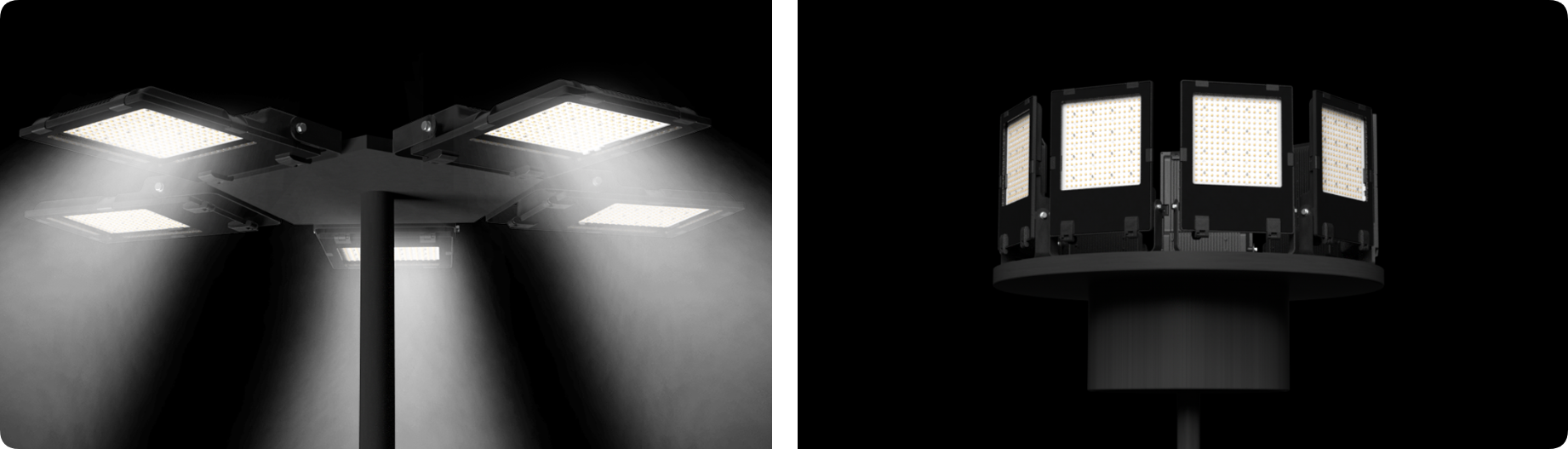 High mast pole platform array of ultra-slim commercial LED floodlights for open area illumination