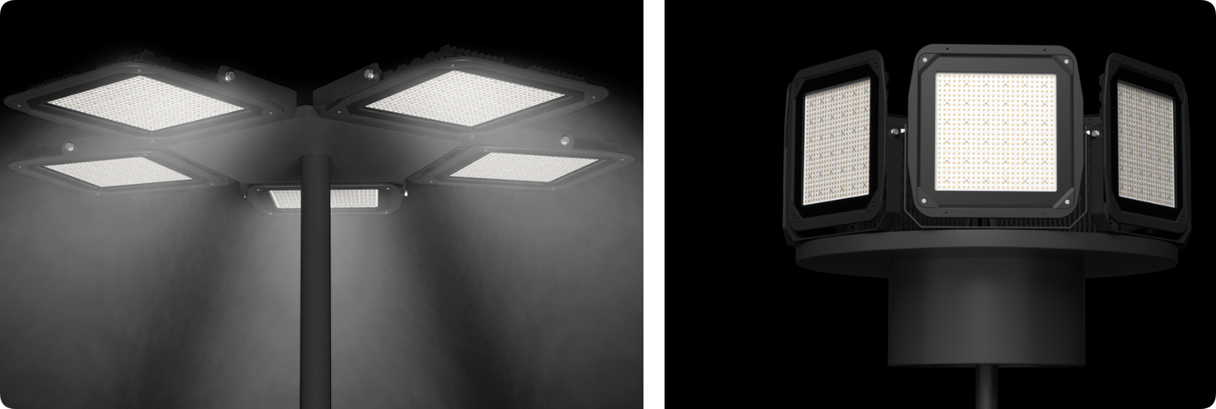 High mast pole platform array of ultra-slim DOB LED stadium floodlights for arena illumination