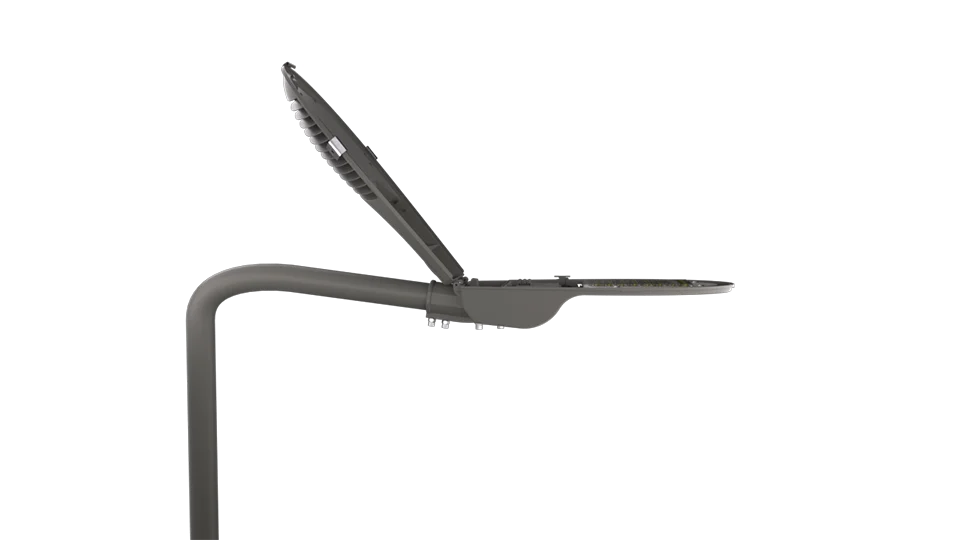 Toolless front buckle opening upper housing for rapid municipal street light maintenance