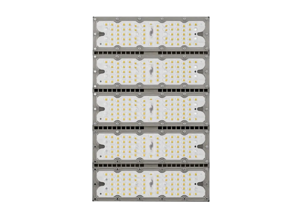 Type III optical lens module array delivering 160 lm per watt for roadway lighting